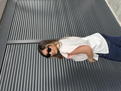 Pul Detaylı Tasarım T-shirt Somon