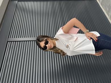 Pul Detaylı Tasarım T-shirt Somon