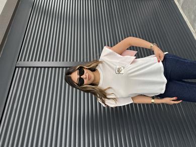 Pul Detaylı Tasarım T-shirt Somon