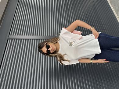 Pul Detaylı Tasarım T-shirt Somon