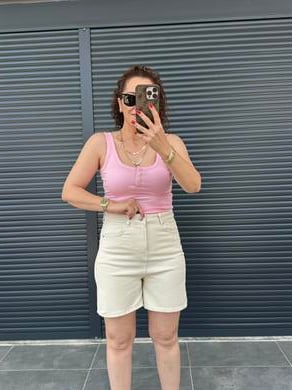 Şehir Boy Mom Kot Şort  Bej 