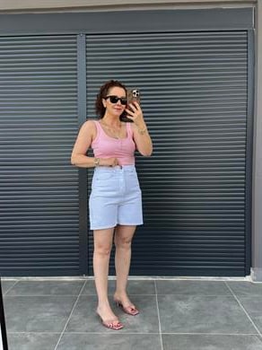 Şehir Boy Mom Kot Şort  Beyaz