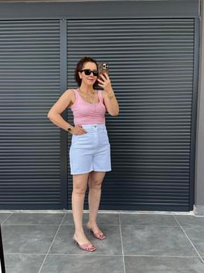 Şehir Boy Mom Kot Şort  Beyaz