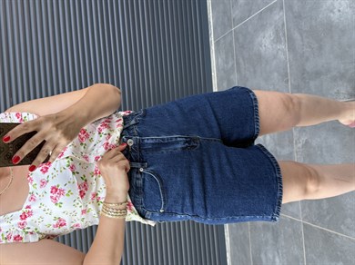 Şehir Boy Mom Kot Şort Koyu Mavi