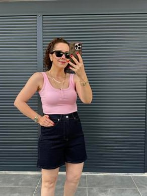 Şehir Boy Mom Kot Şort Lacivert