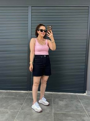 Şehir Boy Mom Kot Şort Lacivert
