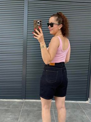 Şehir Boy Mom Kot Şort Lacivert
