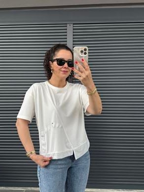 Şerit Zımba Detaylı Tasarım T-shirt Ekru