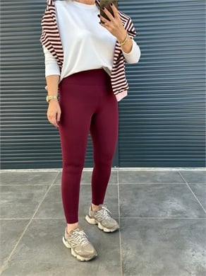 Toparlayıcı Dalgıç Kumaş Şardonlu Tayt Bordo