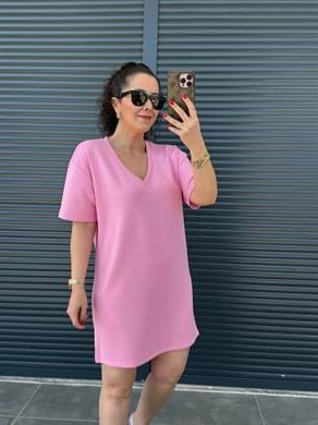V Yaka Modal Kumaş Dökümlü Elbise  Pembe 