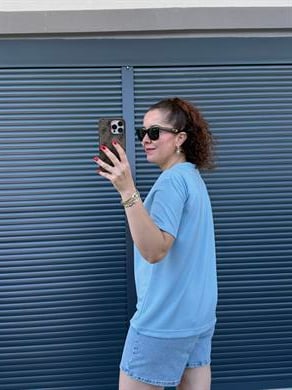 V Yaka Modal Kumaş T-shirt Mavi