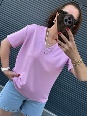 V Yaka Modal Kumaş T-shirt  Pembe