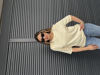 Vatkalı Basic T-shirt  Açık Sarı