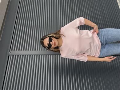 Vatkalı Basic T-shirt Pudra