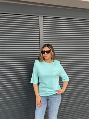 Vatkalı Basic T-shirt Turkuaz