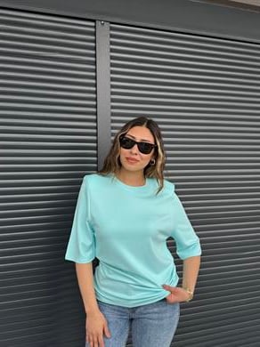 Vatkalı Basic T-shirt Turkuaz