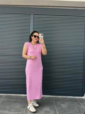 Vatkalı Modal Basic Elbise Pembe