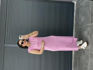 Vatkalı Modal Basic Elbise Pembe