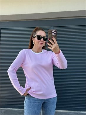 Yakası Garnili Basic Bluz Pembe