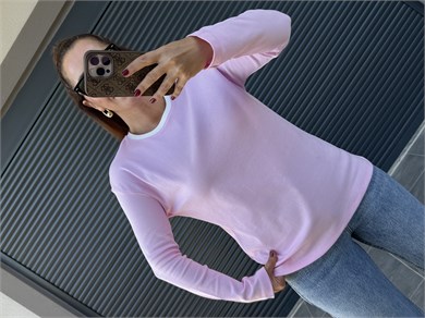 Yakası Garnili Basic Bluz Pembe
