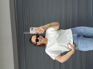 Yarasa Kol Arkası Çıtçıt Detaylı T-shirt Ekru
