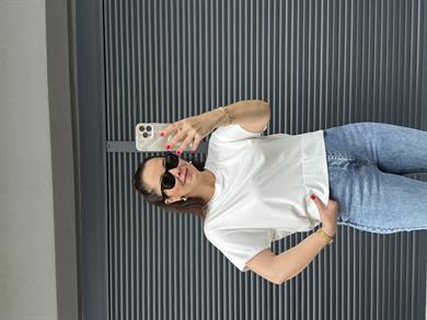 Yarasa Kol Arkası Çıtçıt Detaylı T-shirt Ekru