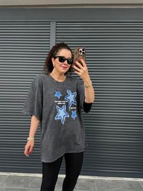 Yıldız Eskitme Oversize T-shirt