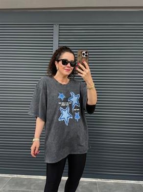 Yıldız Eskitme Oversize T-shirt
