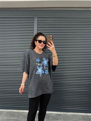 Yıldız Eskitme Oversize T-shirt