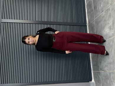Yüksek Bel Yandan Kemerli Palazzo Pantolon Bordo