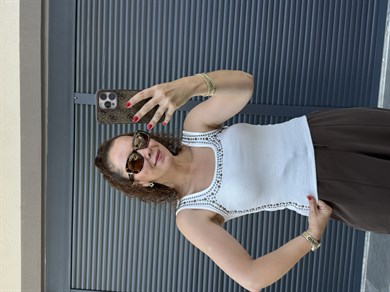 Zımba Detaylı Kaşkorse Atlet Beyaz