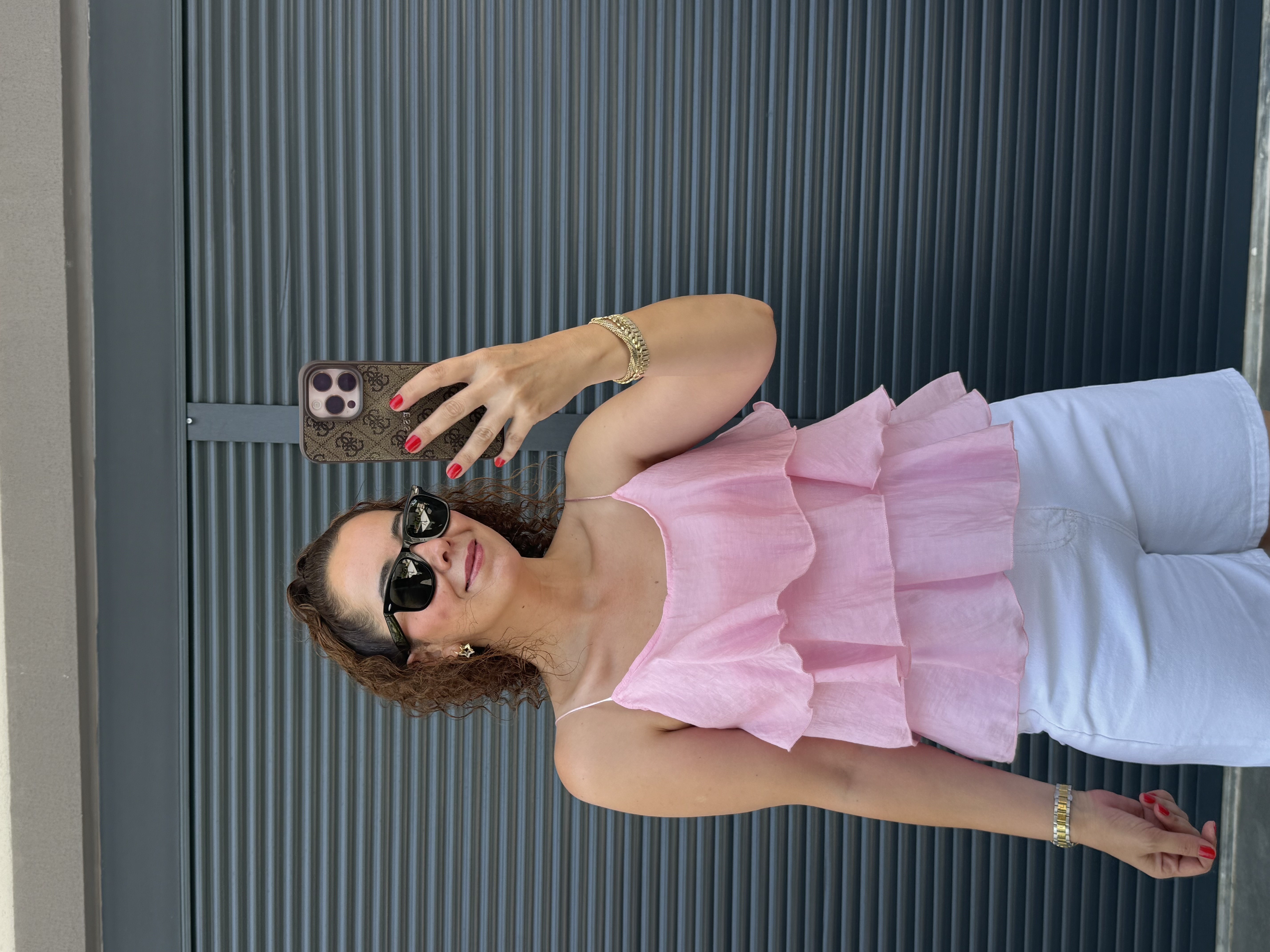 Askılı Fırfırlı Bluz Pembe