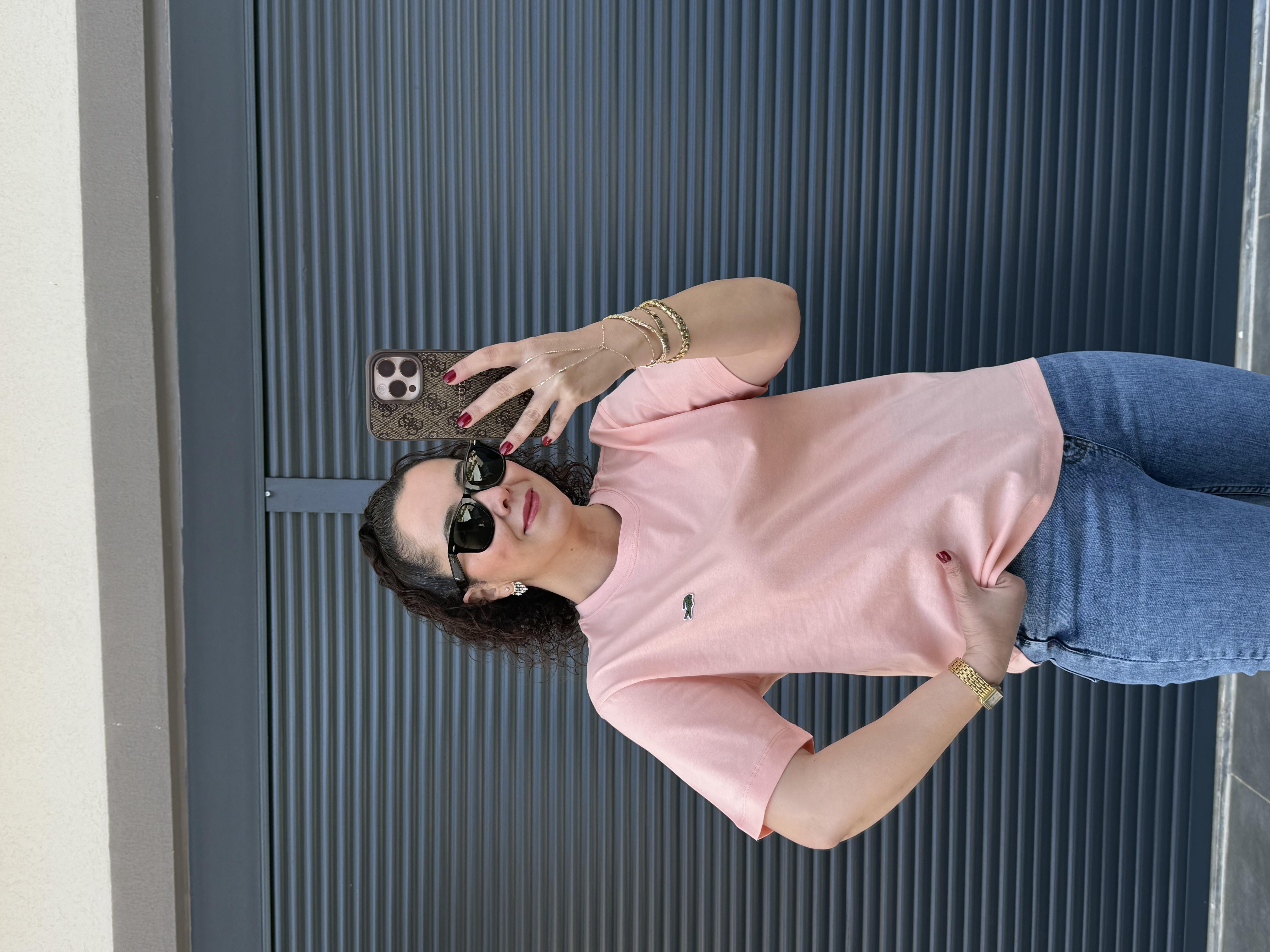 Bisiklet Yaka Nakışlı Pamuklu  T-Shirt Yavruağzı