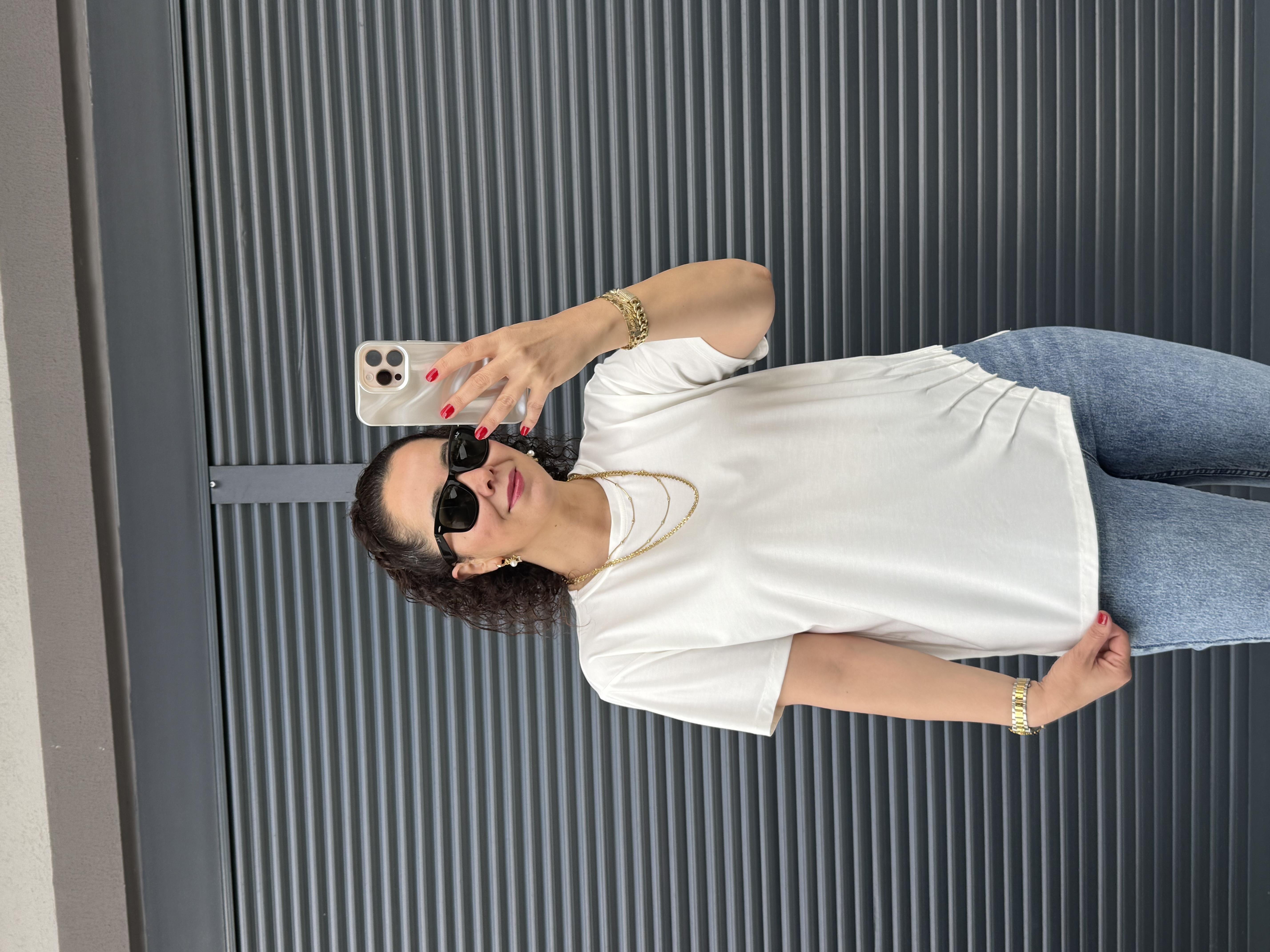Biye Detaylı Tasarı T-shirt Ekru