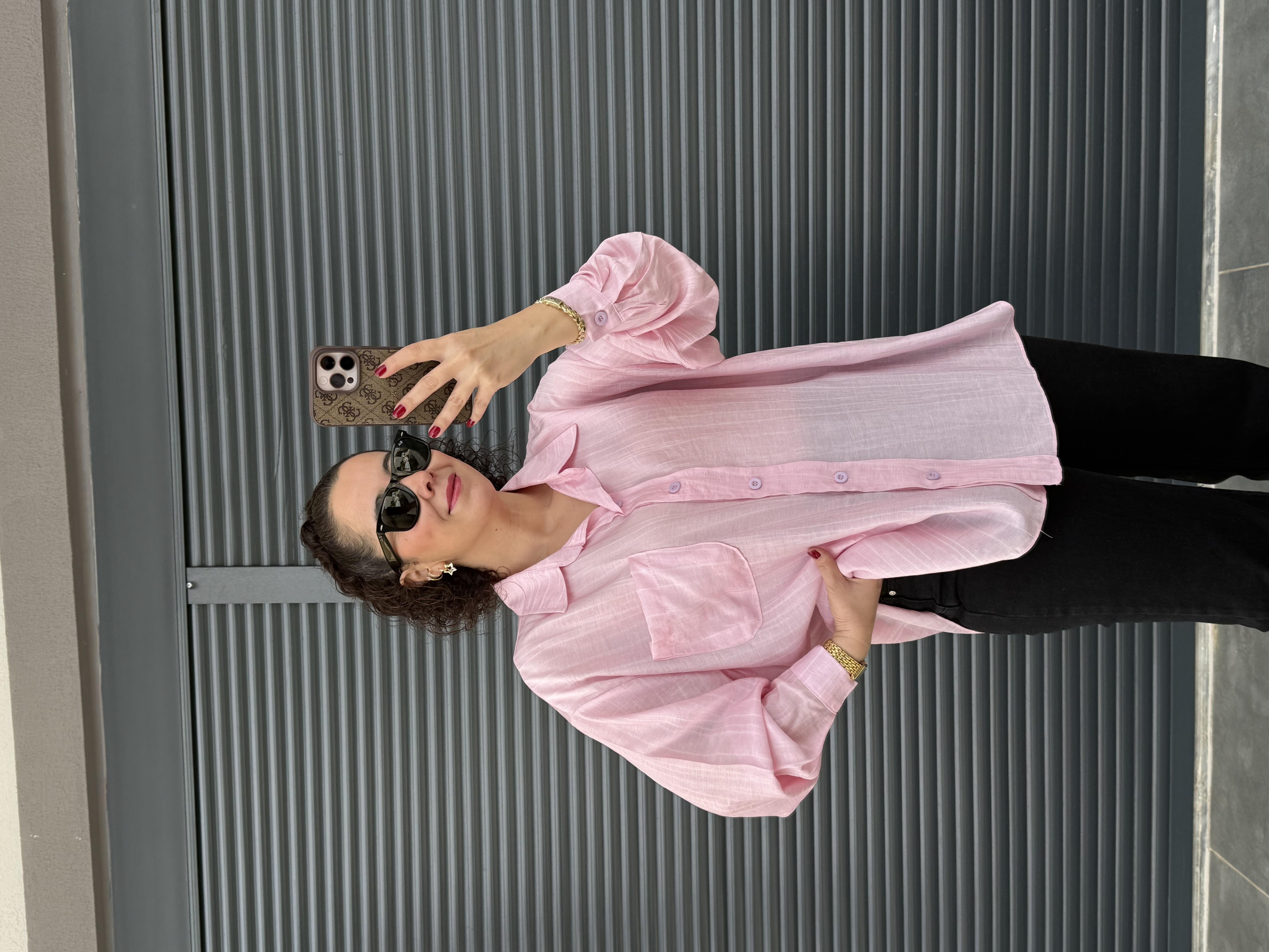 Cepli Oversize Gömlek Pembe