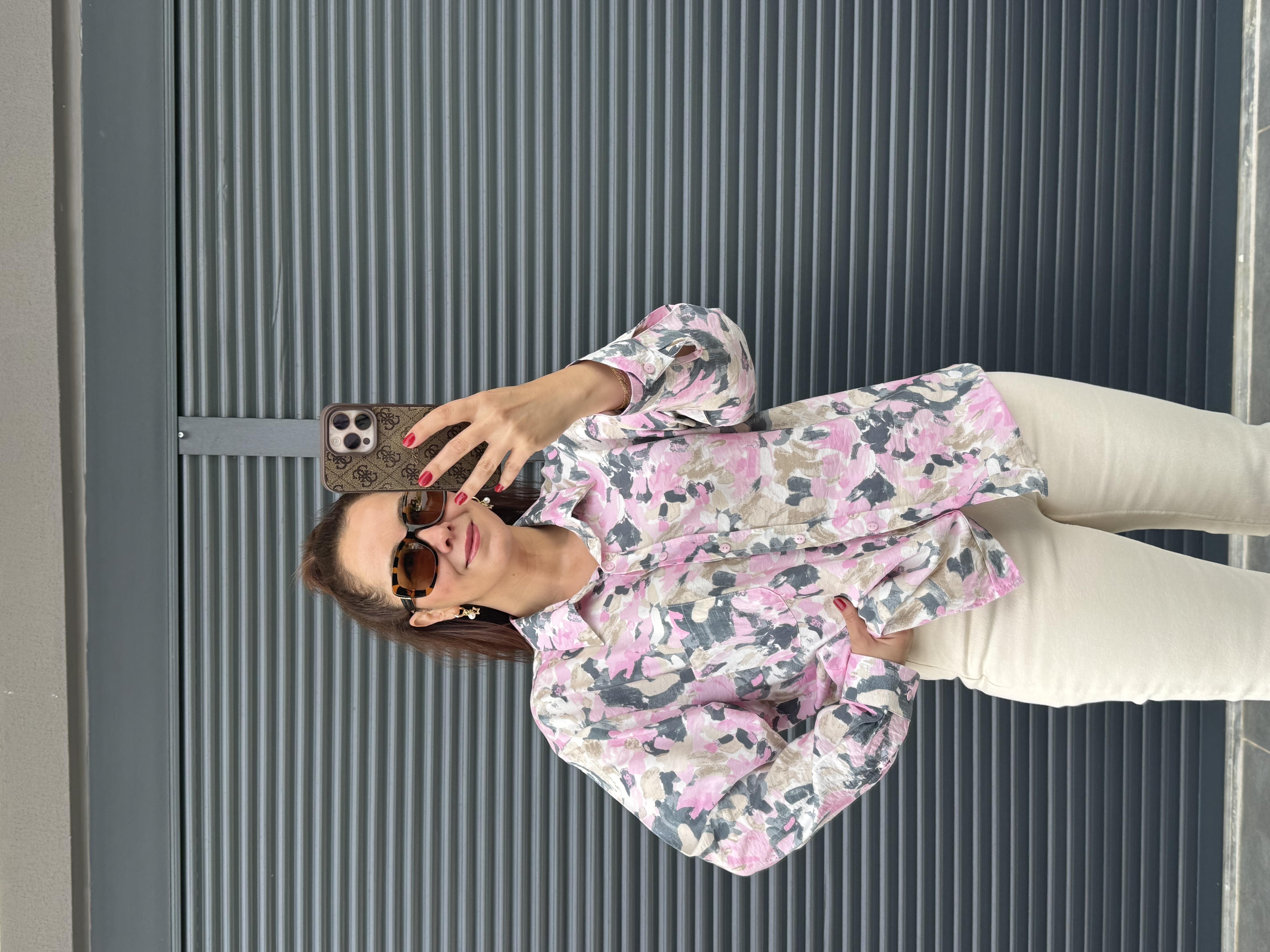 Desenli Salaş Gömlek Pembe