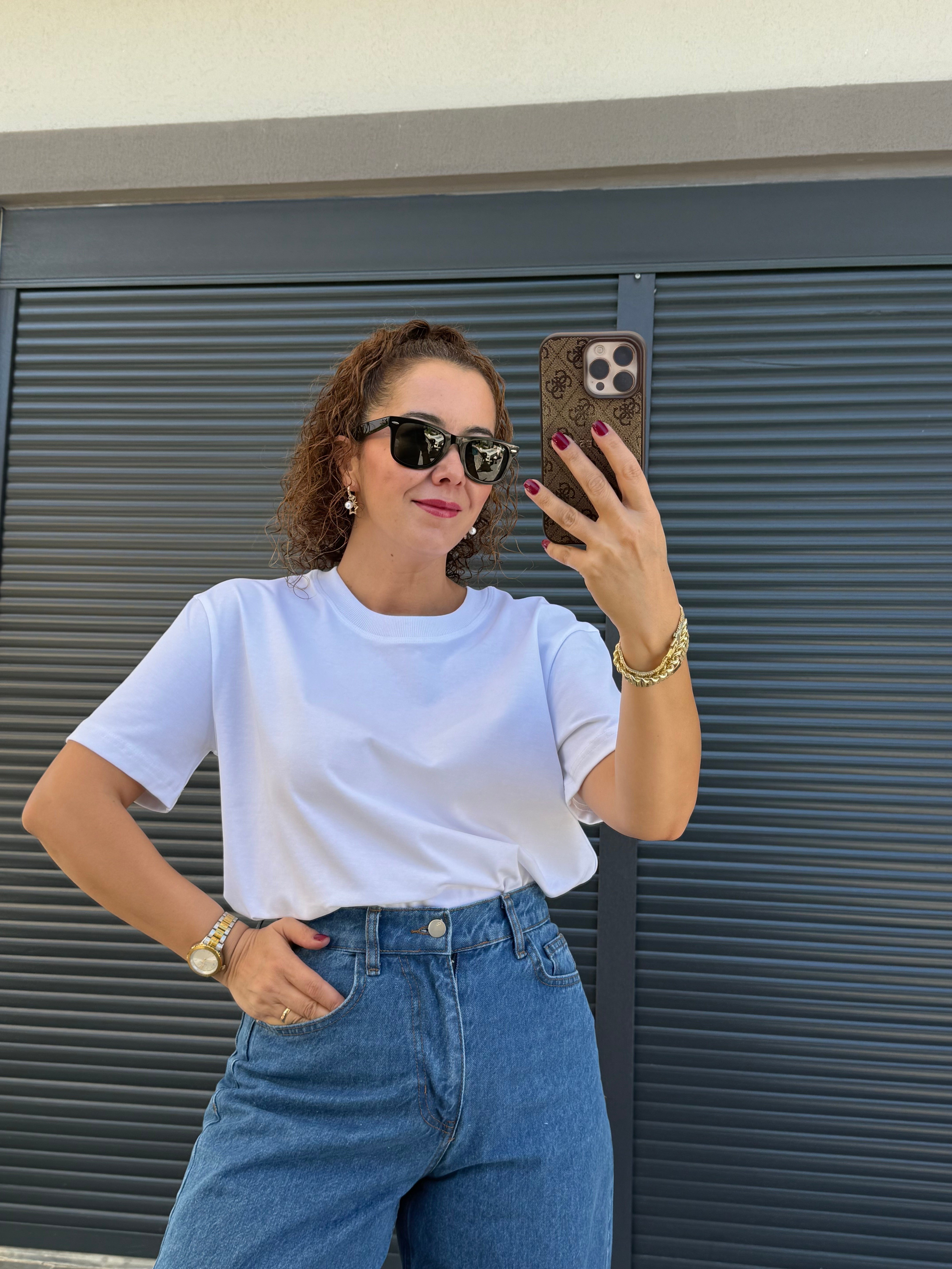Dilvin Dekoratif Dikişli T-Shirt Beyaz
