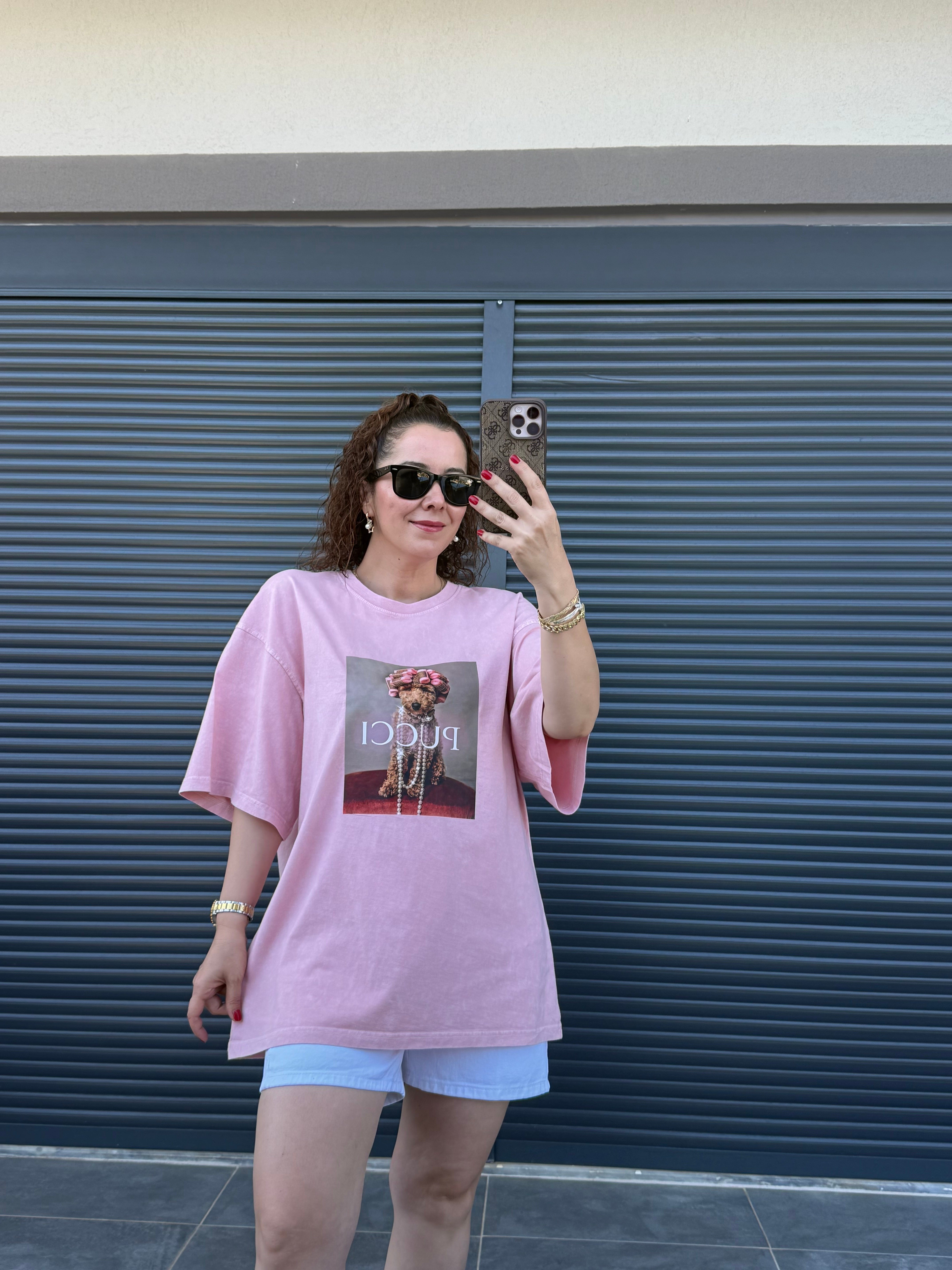 Eskitme Pucci Oversize T-shirt Pudra