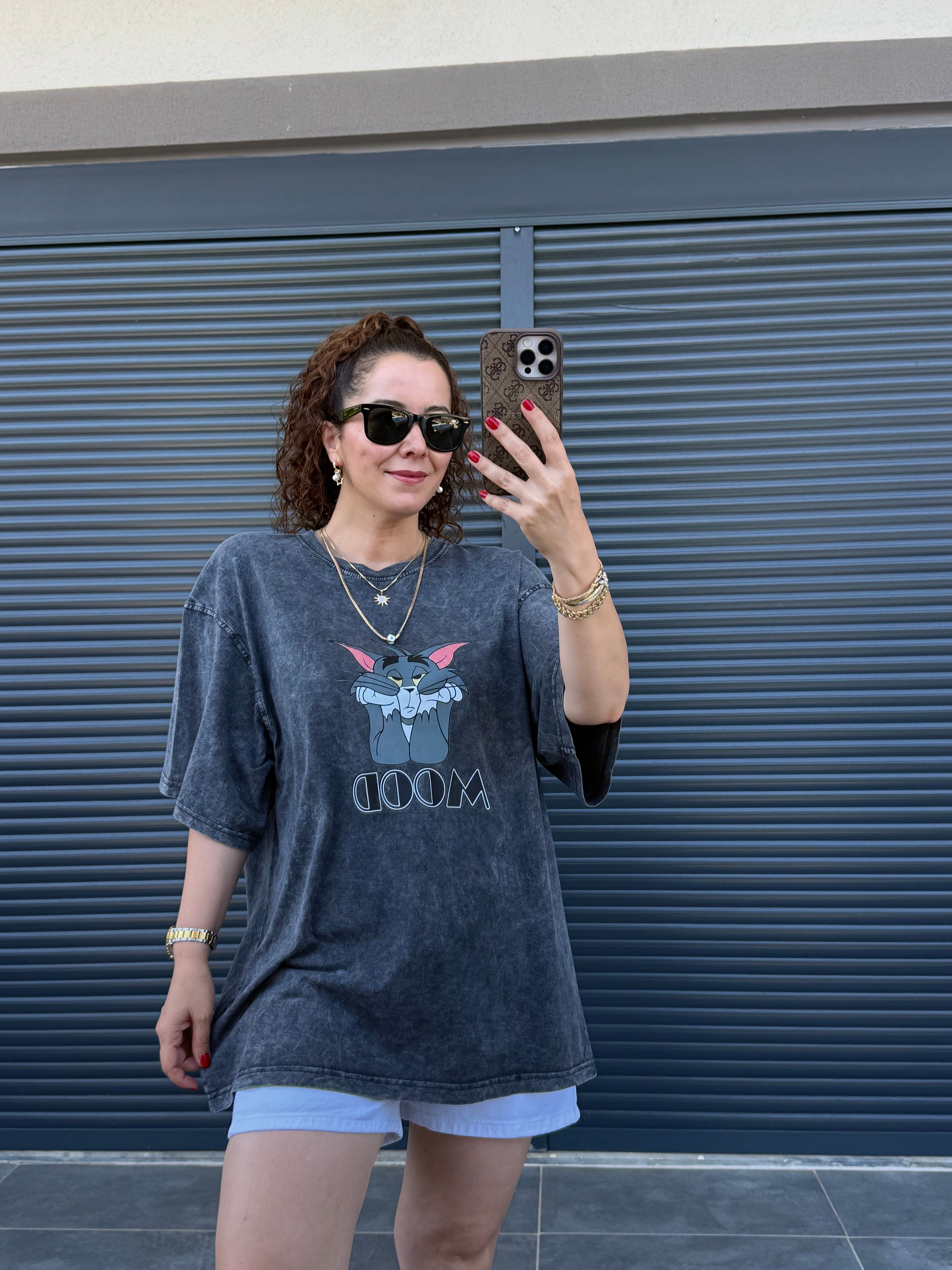 Eskitme Tom Oversize T-shirt Gri