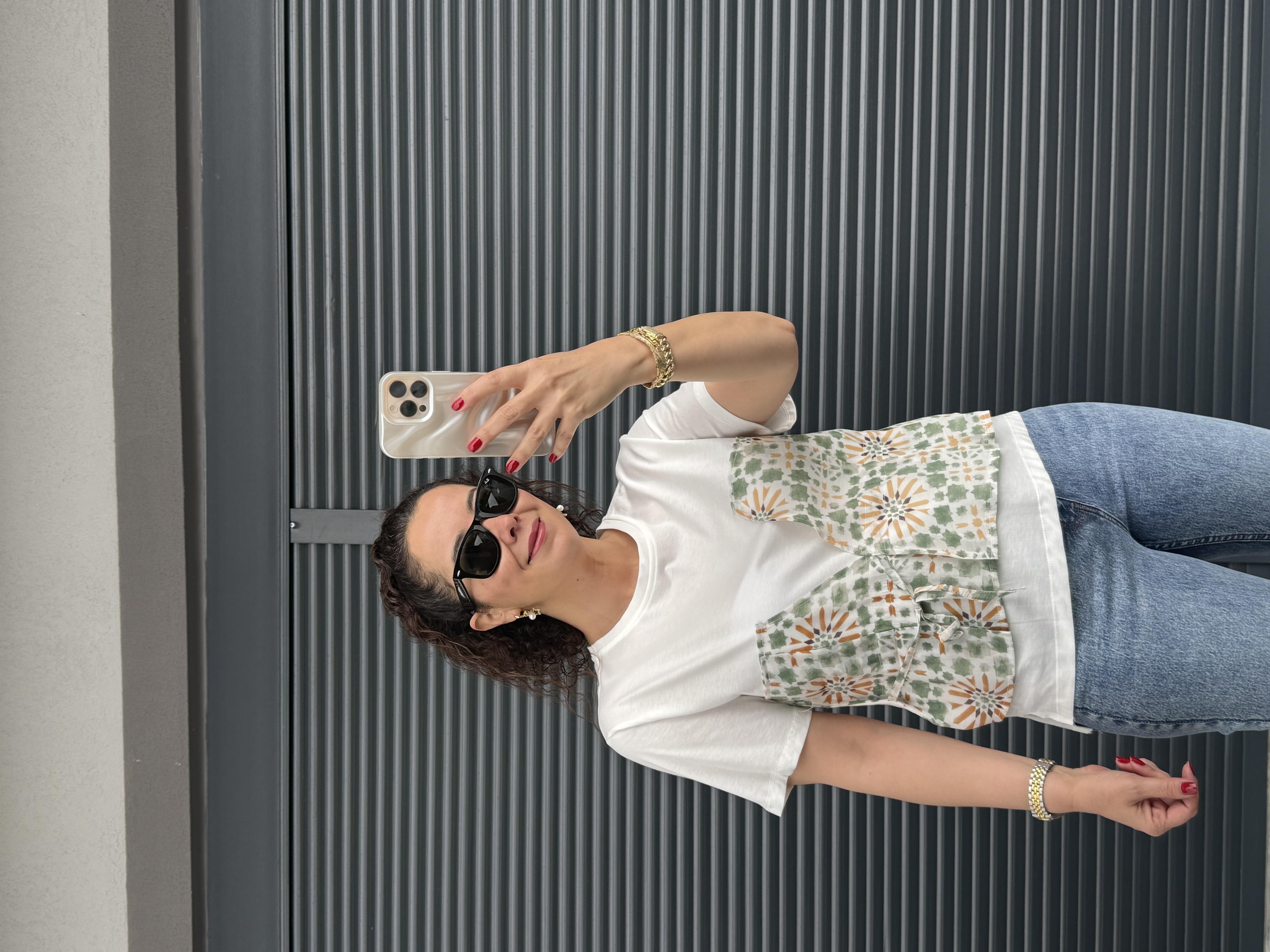 Etnik Desenli Tasarım T-shirt Yeşil