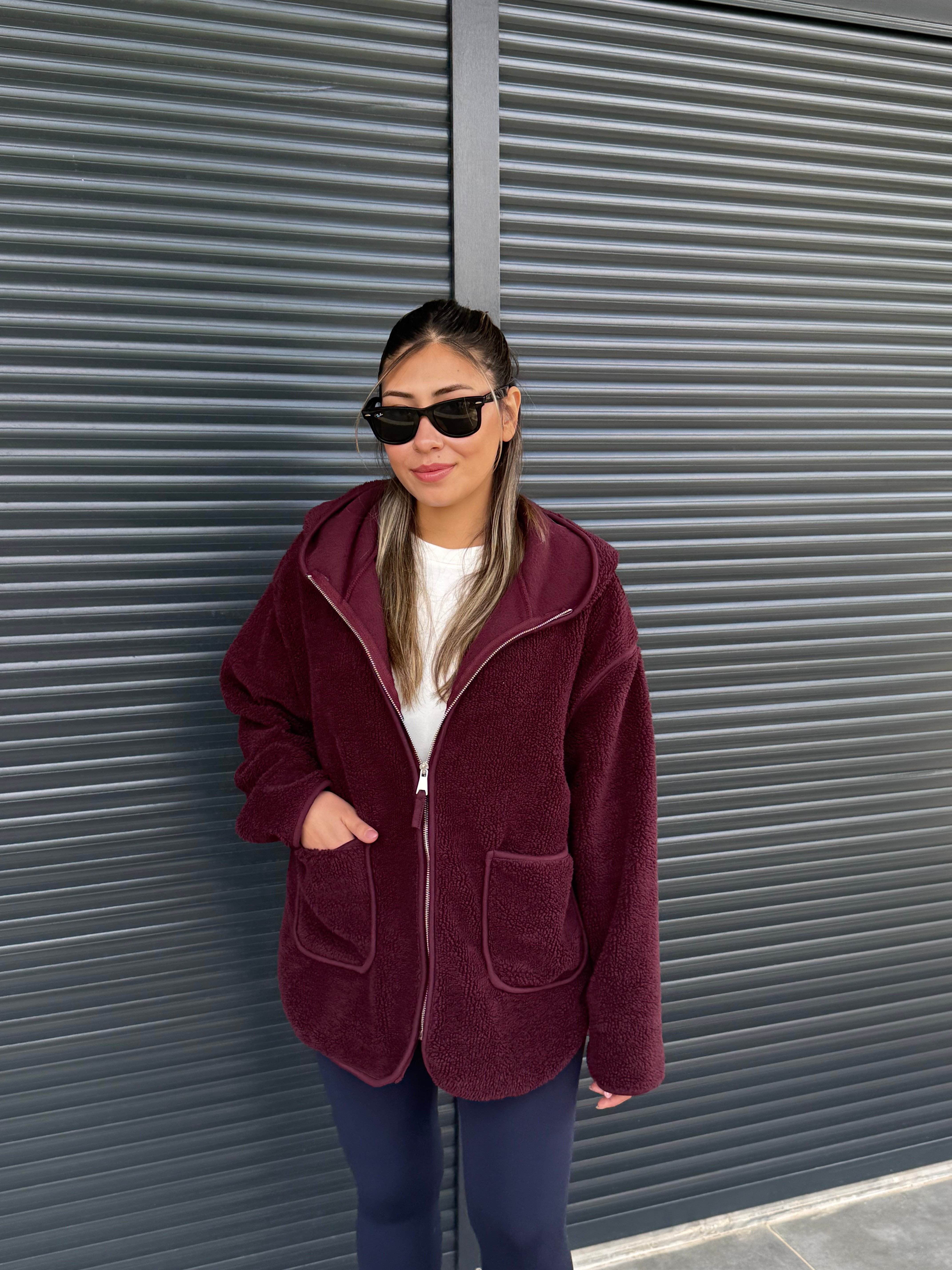 Kanguru Cepli Fermuarlı Polar Sweat Mürdüm