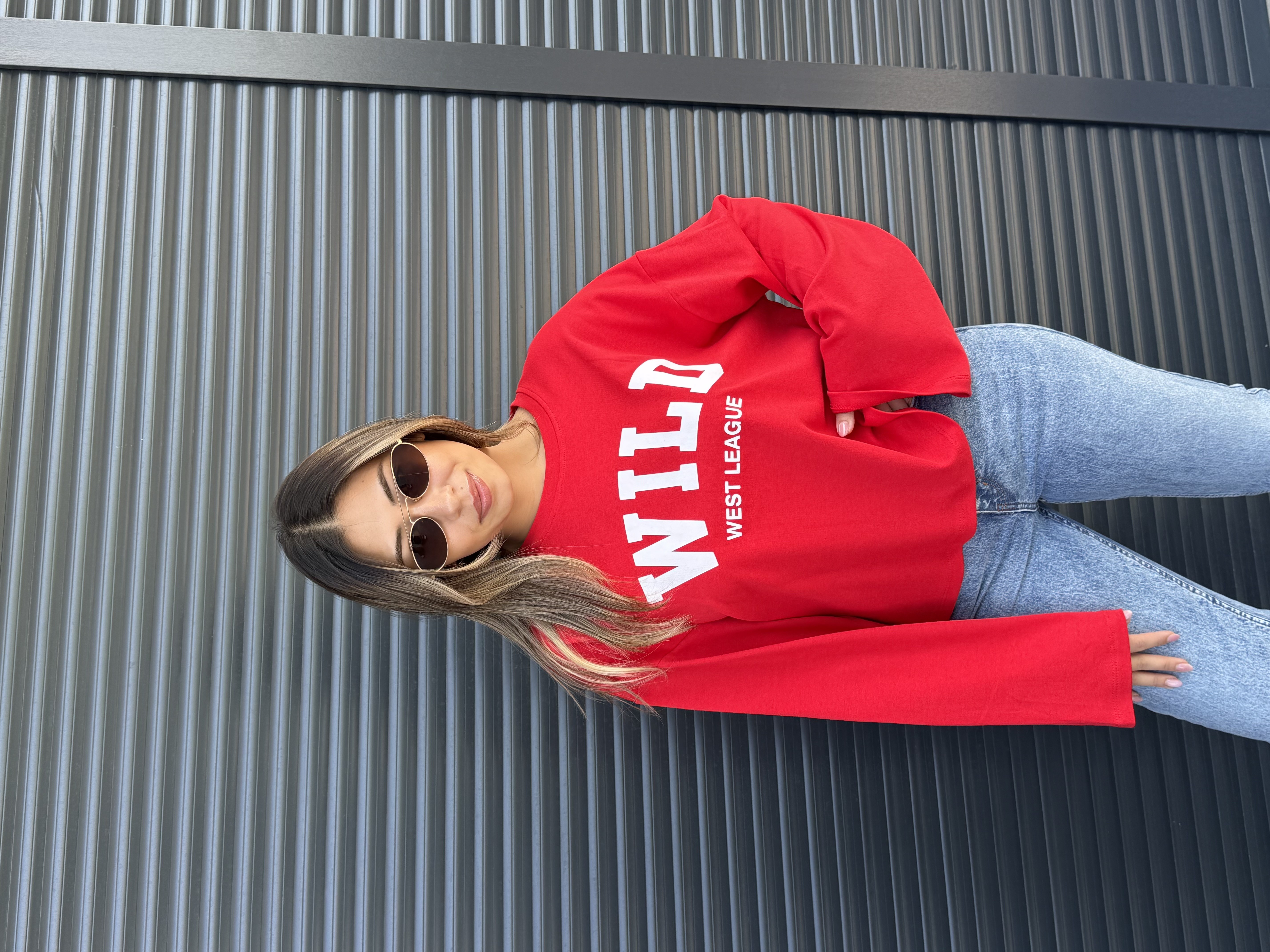 Kırmızı Yazı Baskılı İnce Sweatshirt
