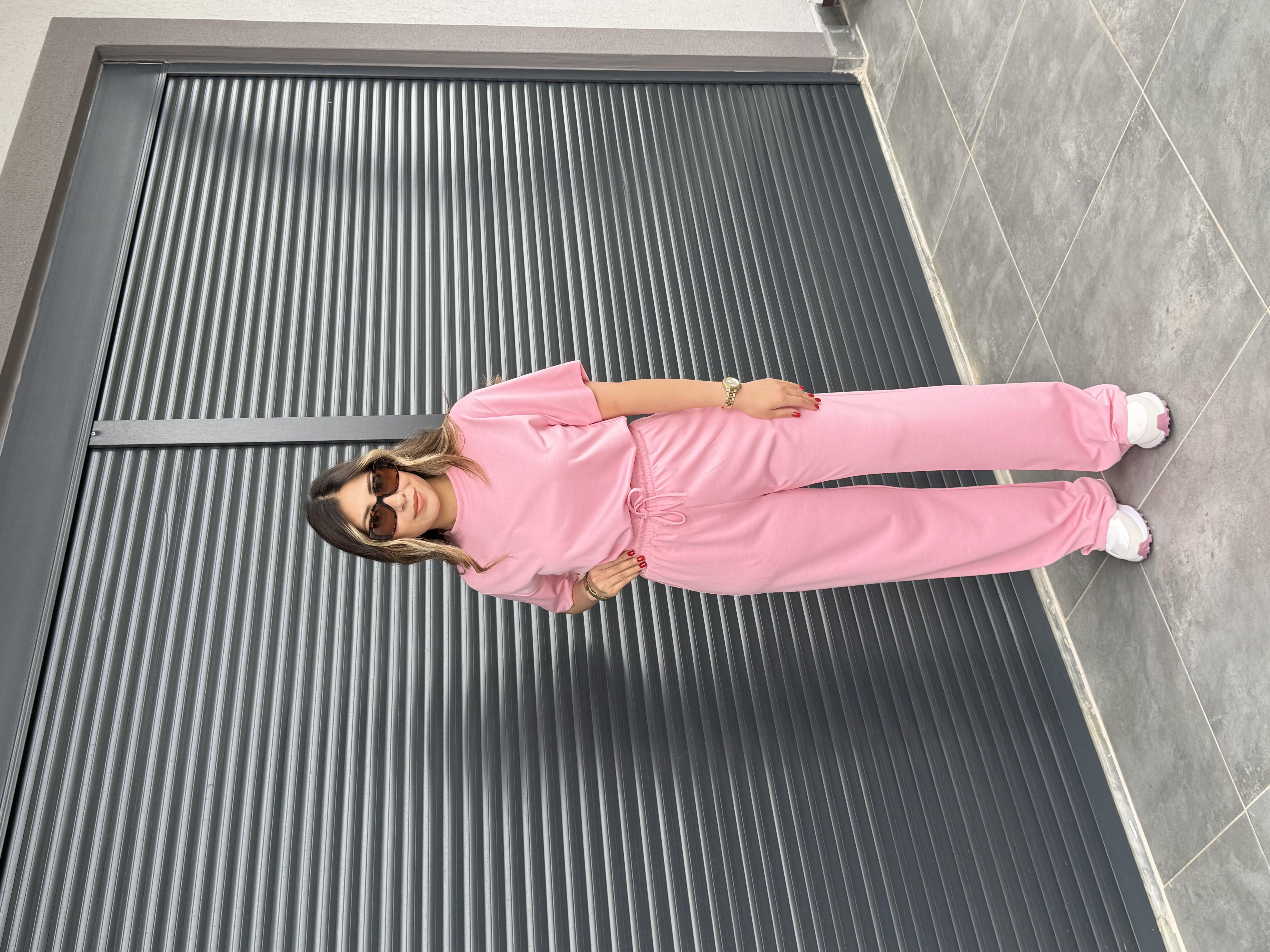 Kısa Kollu T-shirt Pantolon Takım Pembe