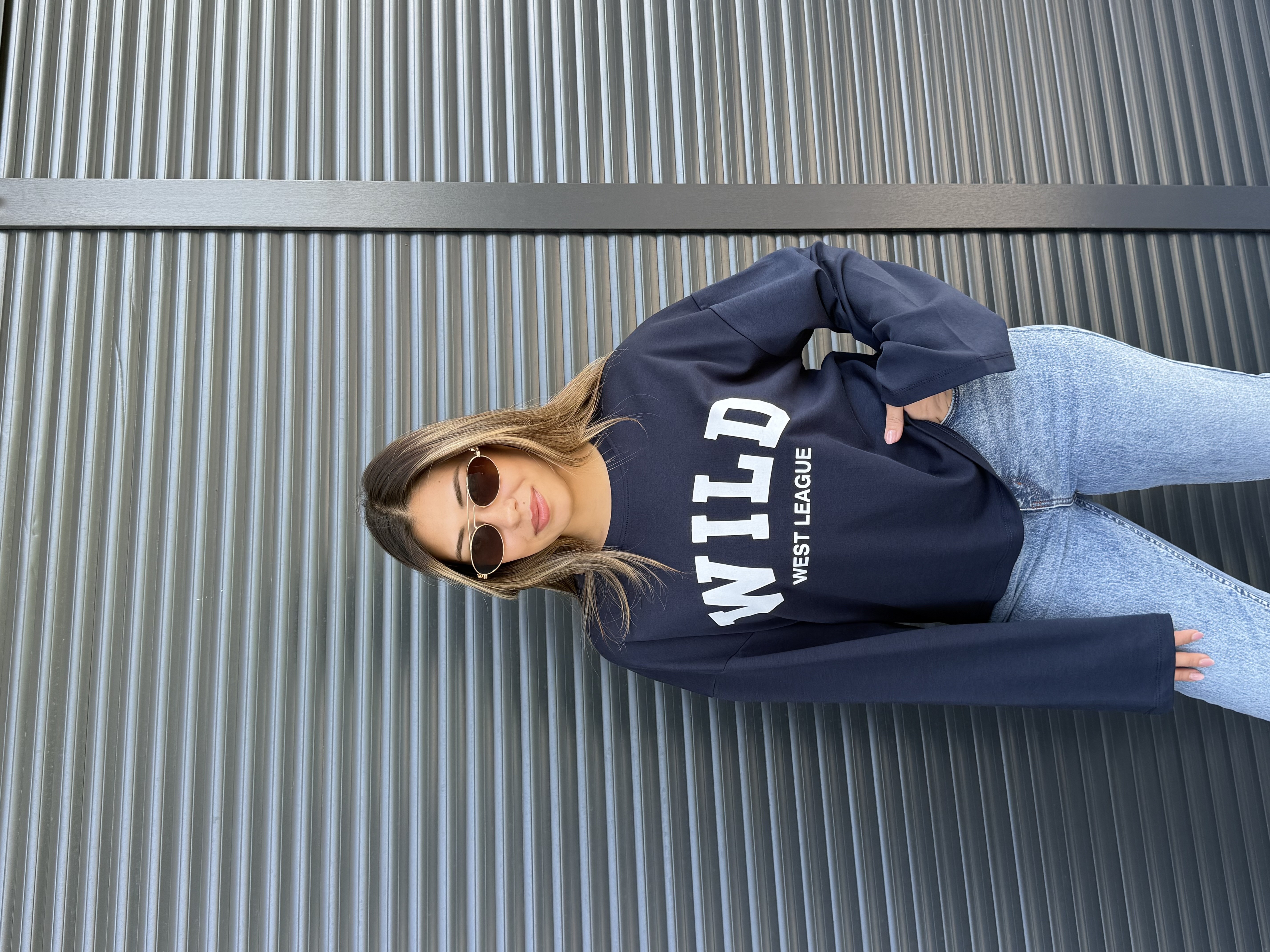 Lacivert Yazı Baskılı İnce Sweatshirt