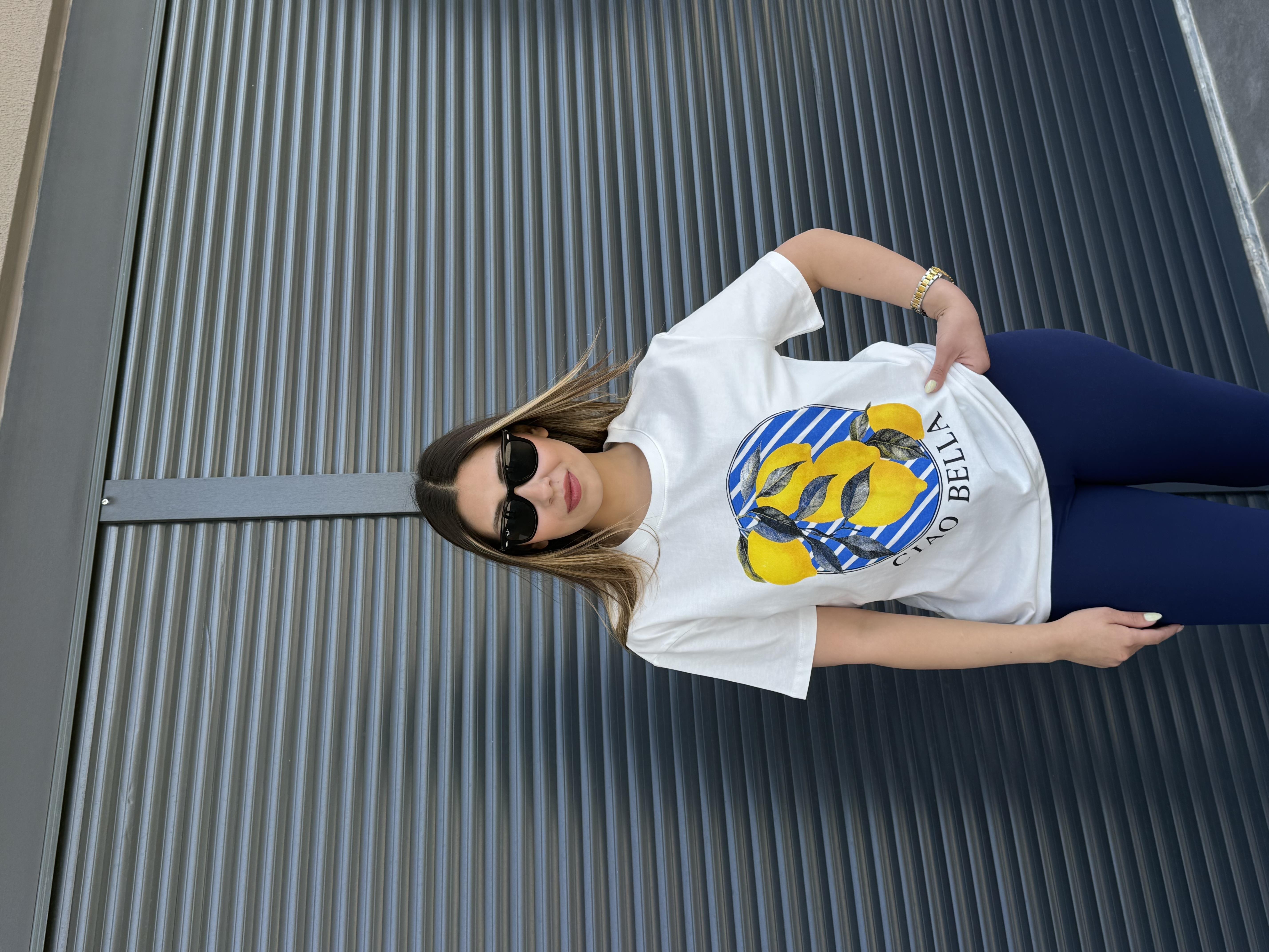 Limon Baskılı T-shirt Beyaz