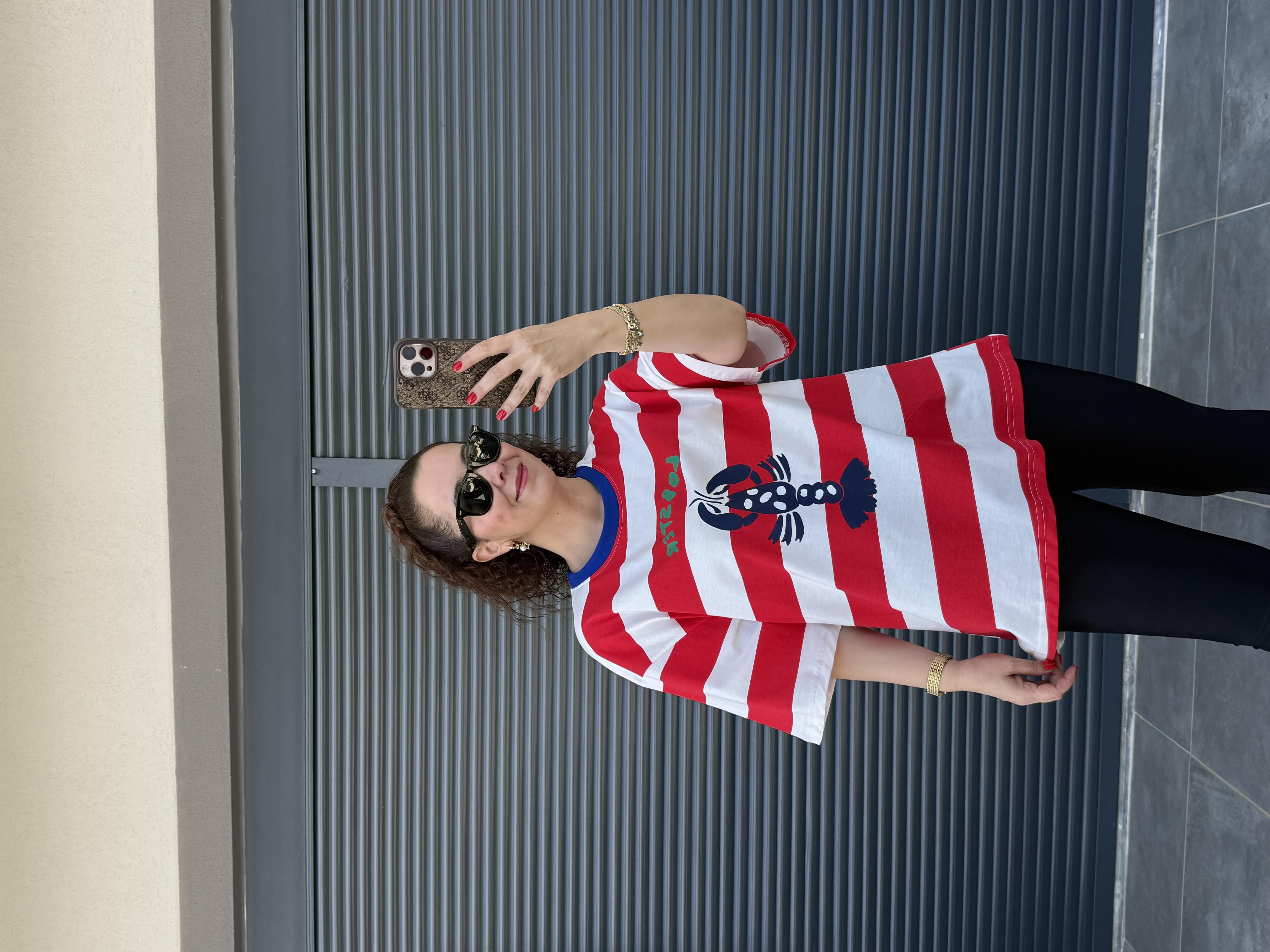 Lobster Çizgili Oversize T-shirt