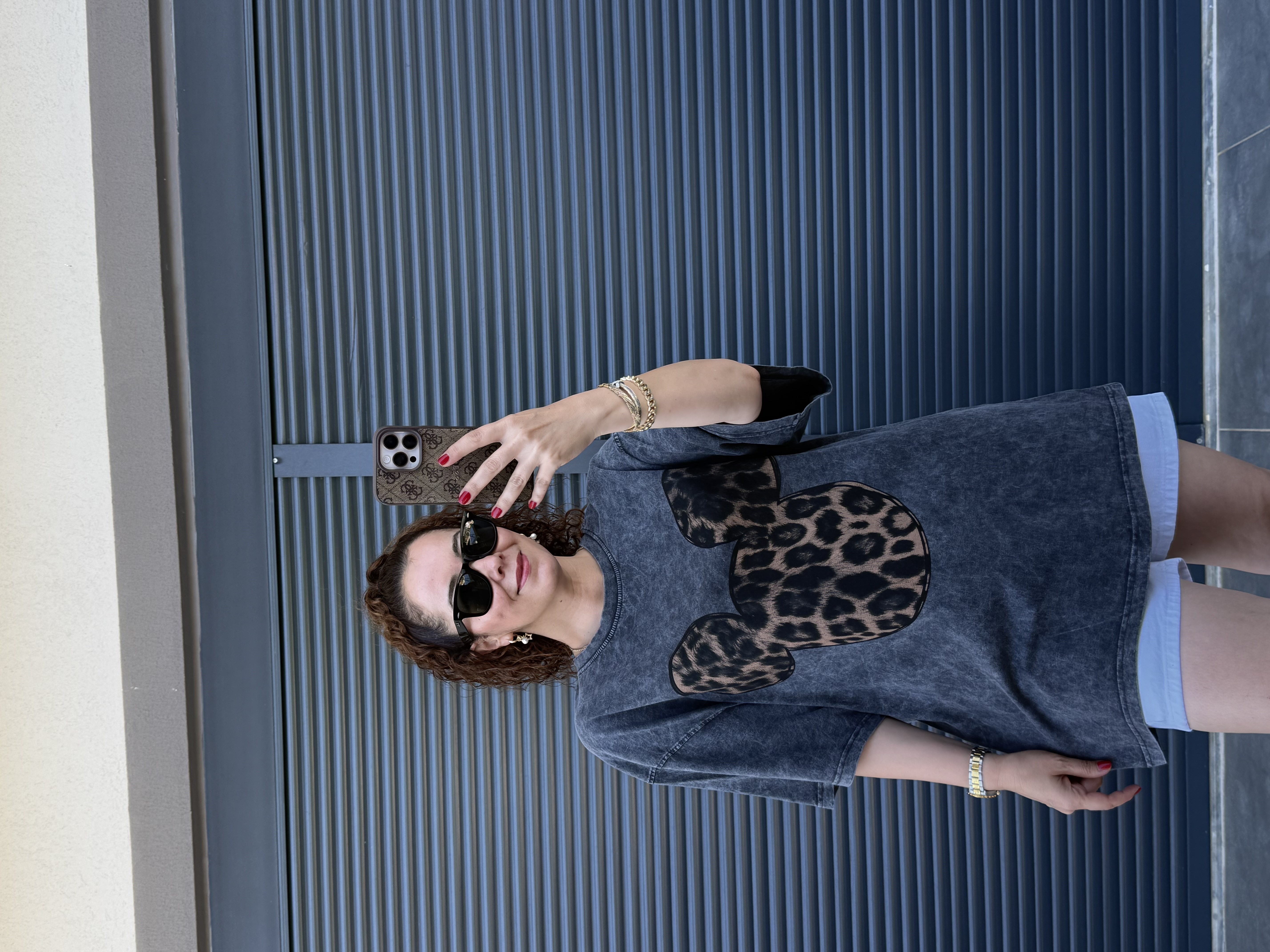 Mickey Leopar Eskitme Oversize T-shirt Antrasit
