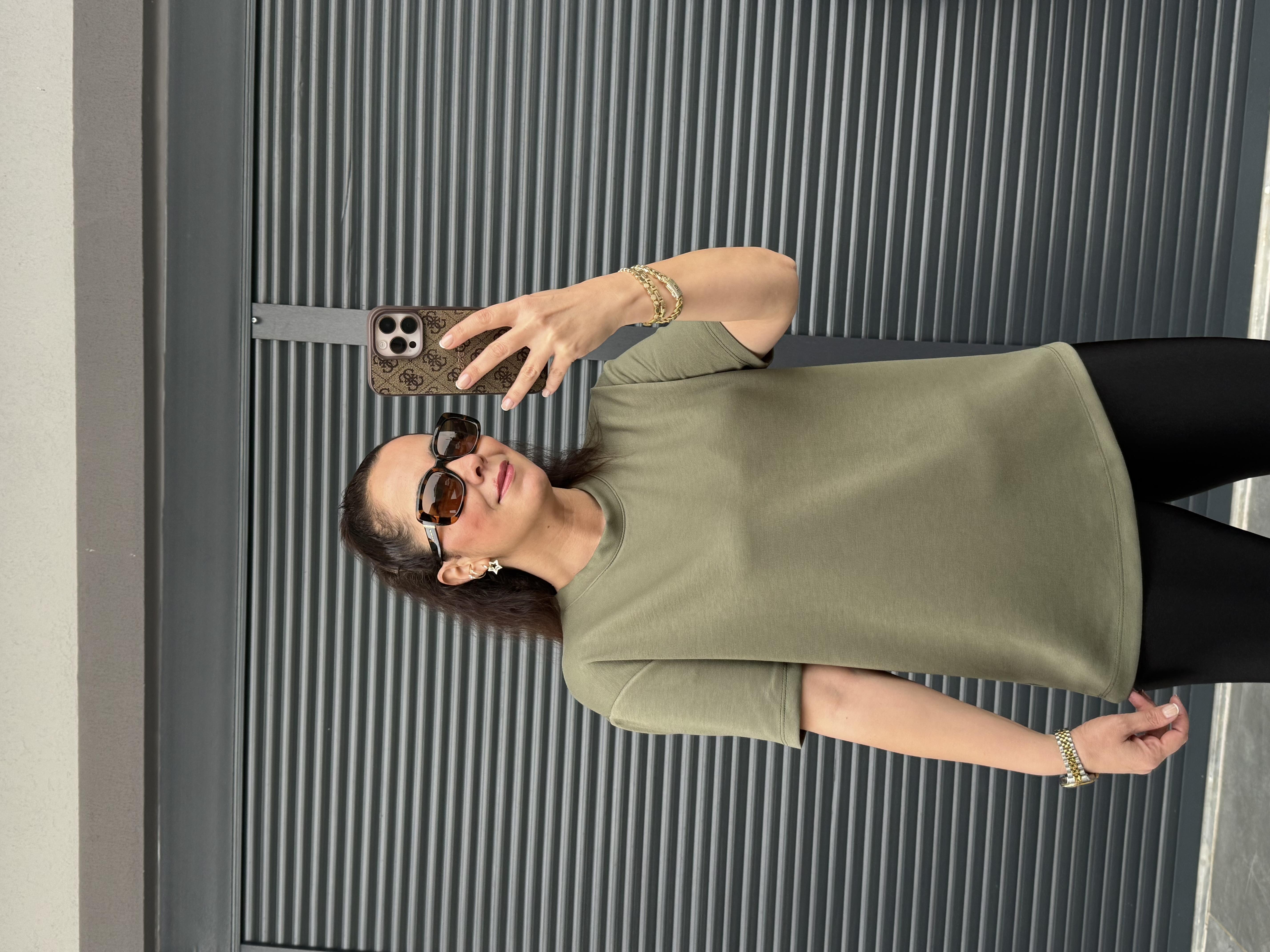 Modal Kumaş Bisiklet Yaka Basic T-Shirt Haki