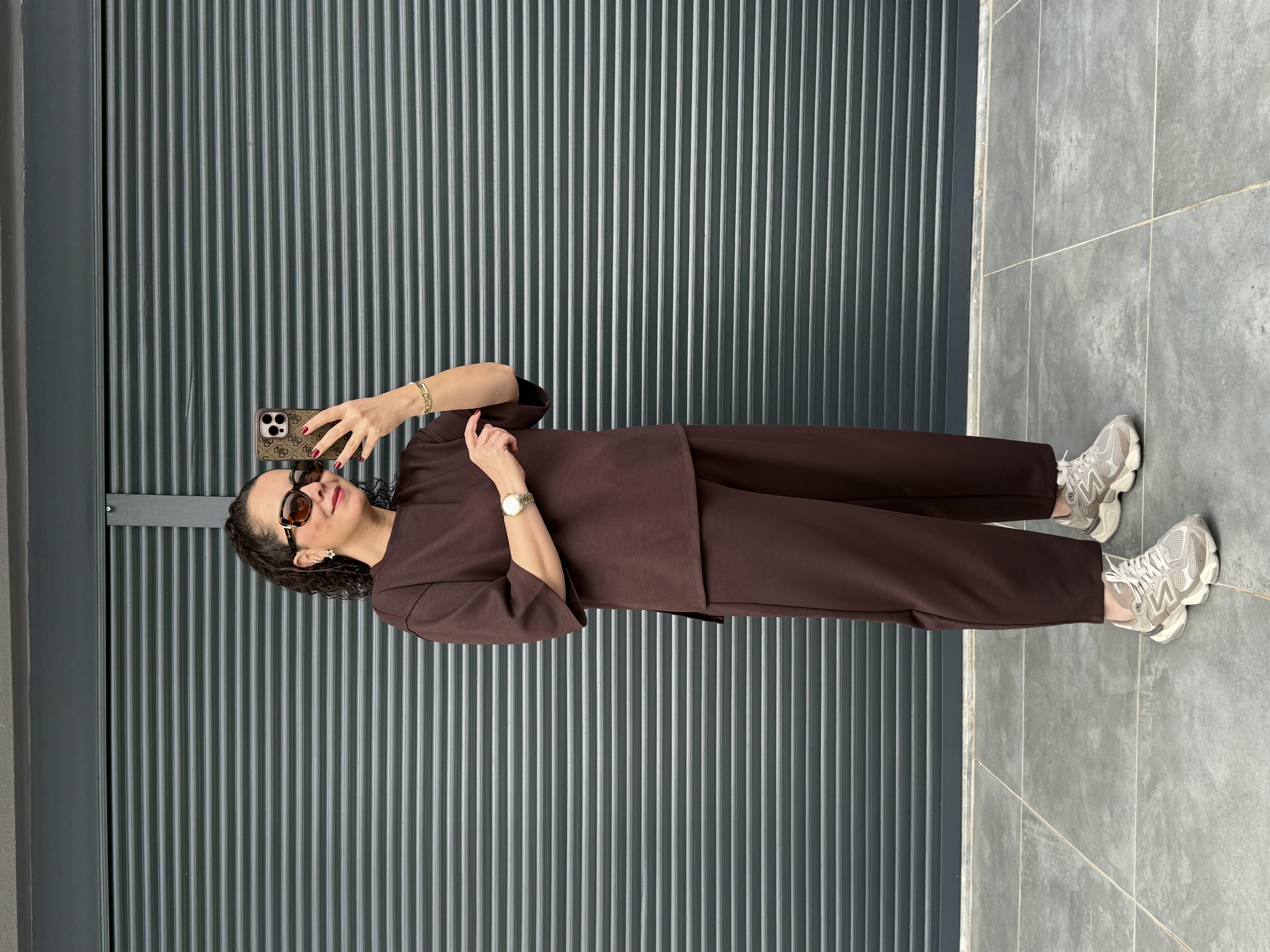 Modal Kumaş T-shirt Pantolon Takım Acı Kahve