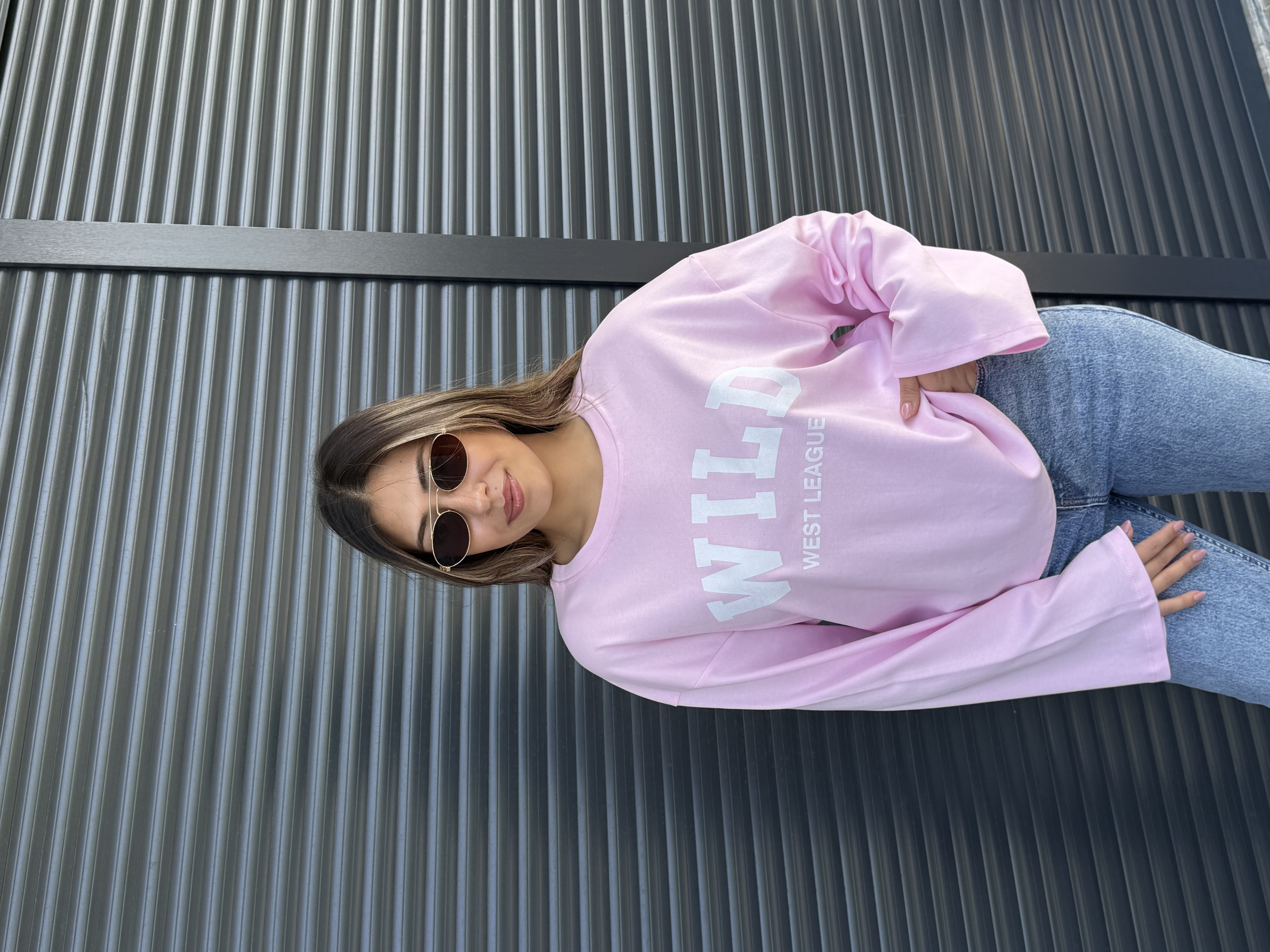 Pembe Yazı Baskılı İnce Sweatshirt
